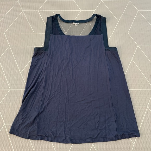 POL Anthropologie Tank Top Size L Slate Blue Front Pocket Sheer Back Rayon - Picture 2 of 7